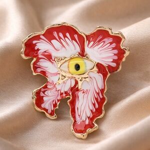 Surrealism Evil Eye Protection Red Gold Brooch